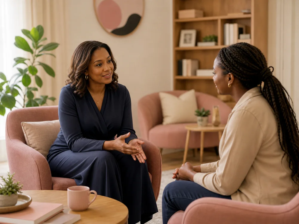 A counselor listening attentively during a private support session